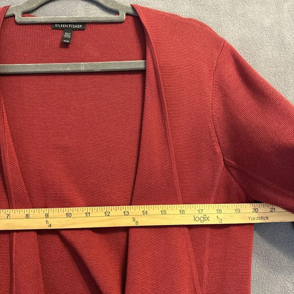 Eileen Fisher Open Front Knit Cardigan Sweater Red Size Medium Mature Casual - Picture 5 of 7